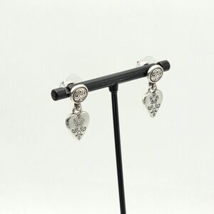 BRIGHTON 'Ophelia' Heart Earrings Floral Etched Silver Plate Copper Dangle  1"